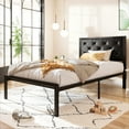 thumbnail image 2 of Allewie Twin Platform Bed Frame with Diamond Stitched Tufted Faux Leather Upholstered Headboard, Black, 2 of 7