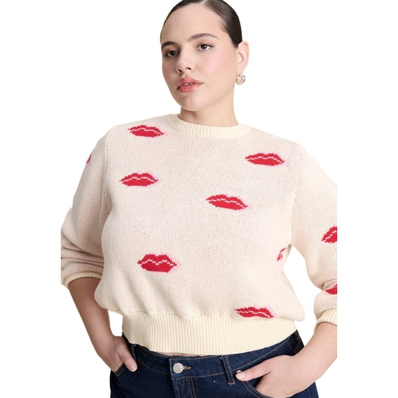 ELOQUII Women's Plus Size Scattered Lip Sweater