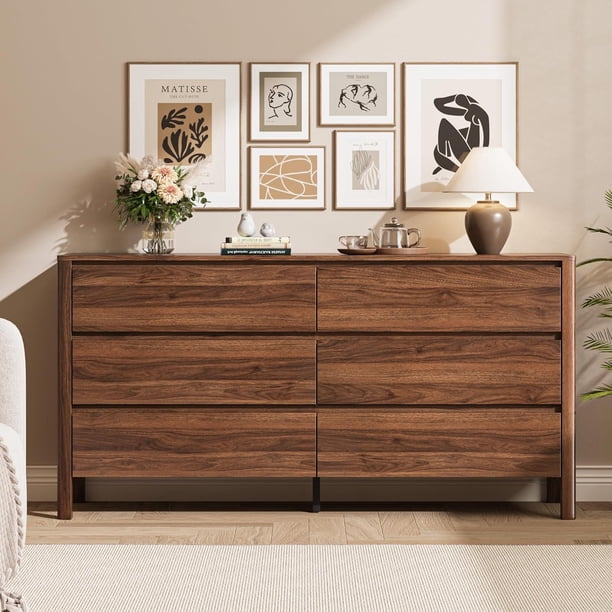 low long dresser Mid Century Modern Walnut Atomic Furnishing & Design Designed for your treasures Prospect 6-Drawer Low Dresser
