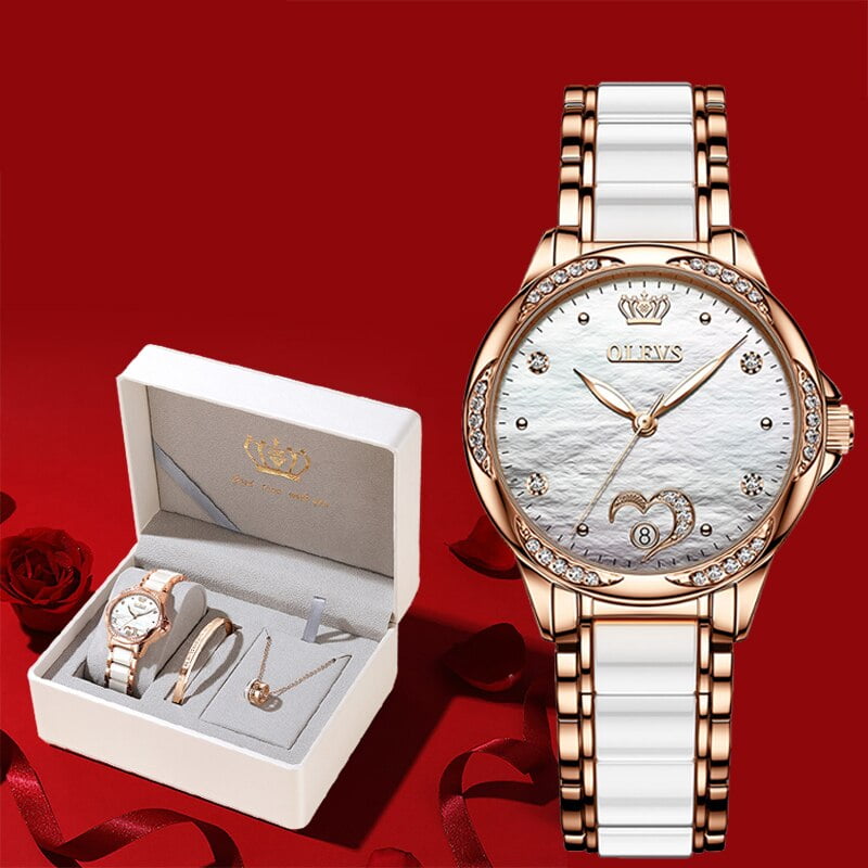 OLEVS Watch for Women Automatic Mechanical Ladies Wrist Watch Stainless Steel Ceramic Watchband