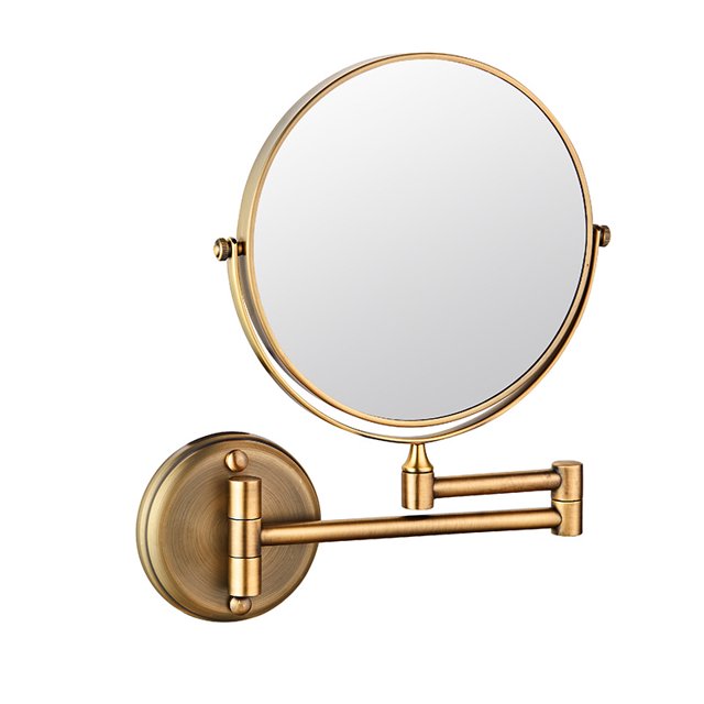 Espejo de maquillaje para baño de cobre, plegable, telescópico, para colgar en la pared, espejo de belleza de doble cara, de alta definición, sin perforaciones