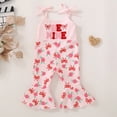 thumbnail image 2 of Staki Valentines Day Toddler Girl Outfit Toddler Girls Clothes Cute Print Overalls Casual Romper Bell Bottoms Suspender Jumpsuit 6-24M 2-4T(Pink,12-18 Months), 2 of 9