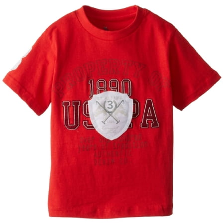 U.S. Polo Assn. Little Boys' Short Sleeve Jersey T-Shirt with Graphics, Engine Red, 5/6
