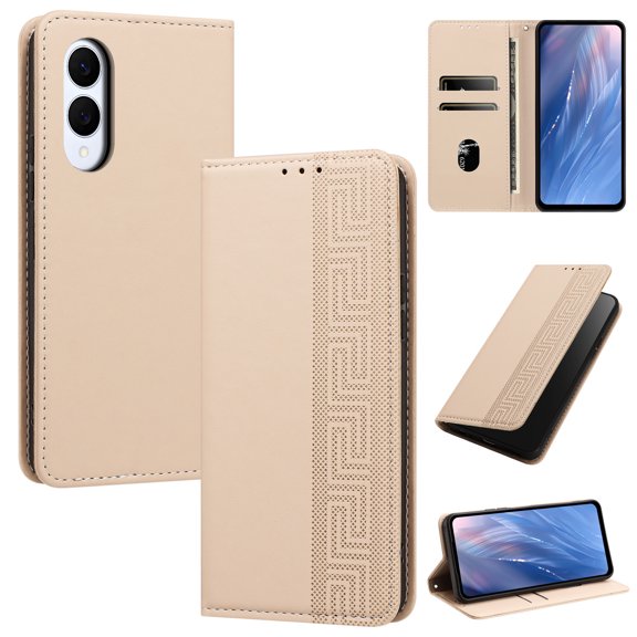 Magnetic PU Leather Wallet Case for Samsung Galaxy S25 Edge, RFID Blocking Flip Phone Cover with Wrist Strap Card Slots Cash Pocket Kickstand Full Body Protection for Galaxy S25 Edge, Beige