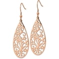 thumbnail image 3 of Chisel Stainless Steel Polished Rose IP-plated Filigree Flower Dangle Shepherd Hook Earrings - 66.03mm, 3 of 6