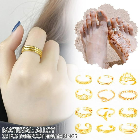 Misterolina 12pcsset Summer Fashion Foot Leg Beach Geometric Open Toe Finger Rings