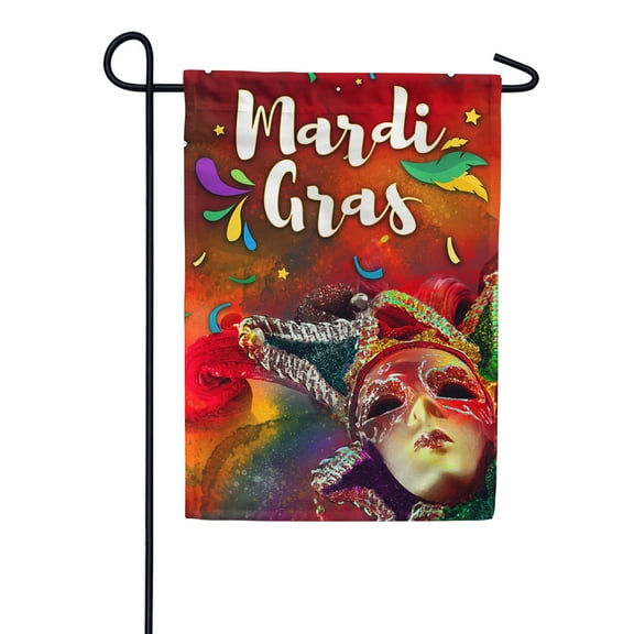 America Forever Flags Fancy Jester, Mardi Gras Garden Flag, Masquerade Masks Fleur De Lis Carnival 12.5 x 18 Inch Double Sided Seasonal Yard Outdoor Holiday Decorative Flag