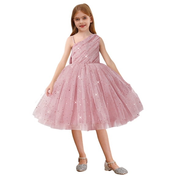 Alvivi Kids Sleeveless Chiffon Tulle Dress Flower Girls Wedding Pageant Bridesmaid Dress Birthday Party Pink 120
