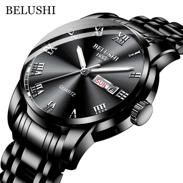 BELUSHI, reloj de marca superior para hombre, reloj de acero inoxidable con fecha de negocios, relojes luminosos impermeables, reloj de pulsera de cuarzo deportivo de lujo para hombre Tan Jianjun unisex