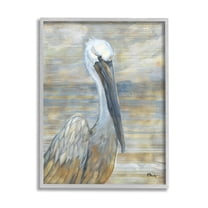Stupell Industries Coastal Pelican Bird Abstract Portrait Painting Gray Framed Art Print Wall Art, Design by Paul Brent