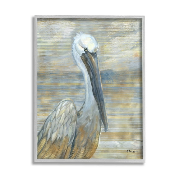 Stupell Industries Coastal Pelican Bird Abstract Portrait Painting Gray Framed Art Print Wall Art, Design by Paul Brent
