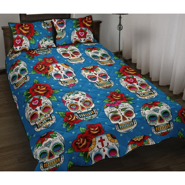 Suger Juego de Cama Colcha Calavera Rosa