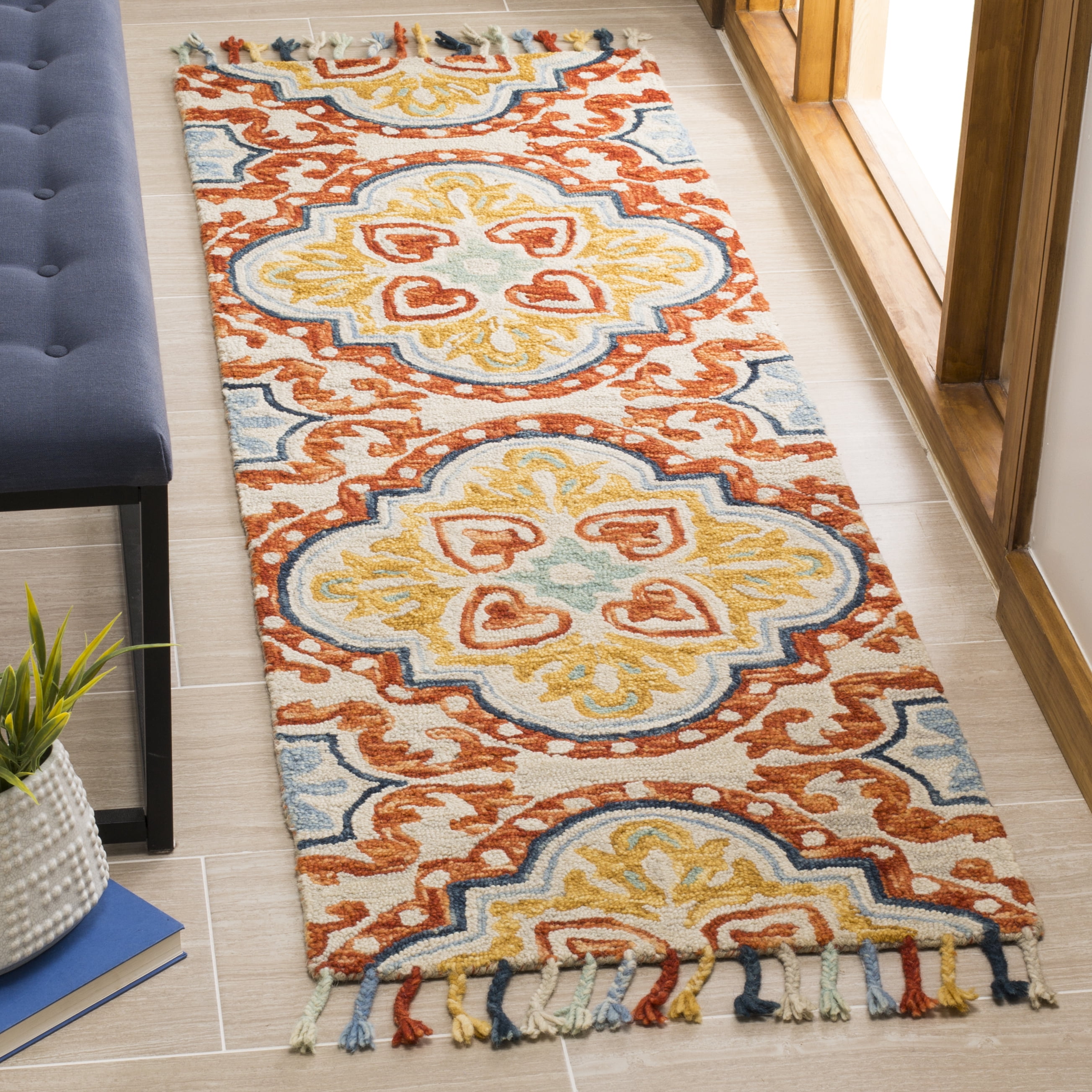 SAFAVIEH Aspen Tris Geometric Wool Runner Rug, Beige/Rust, 2'3" x 5'