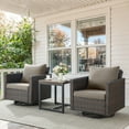 thumbnail image 2 of POCASSY 3 Pieces Outdoor Swivel Chair Set - 360° Swivel Rocking Patio Chair with All-Weather PE Wicker & Steel Frame, Modern Square Armrests for Porch Balcony, Brown Wicker Gray Cushion, 2 of 7