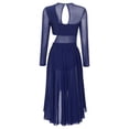 thumbnail image 4 of Alvivi Womens Shiny Rhinestone Lyrical Modern Dance Costume Mesh Patchwork Cutout Long Sleeve Dress Navy Blue XXL, 4 of 7