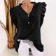 thumbnail image 2 of Tops Henley para mujer,Blusa informal con cuello en V para mujer, mangas holgadas, mezcla de poliéster y elastano, ajuste cómodo para uso diario, sopatenor, 2 of 9