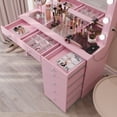 thumbnail image 4 of Ember Interiors Pink Makeup Vanity Desk with Lights, USB-C, Glass Top, 7 Drawers, 4 of 7