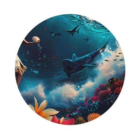 

Cauagu Fantasy Underwater Adventure for Round Coaster Drink Coasters Set of 4 Leather Bar Beer Beverage Cup Mat for Drinks for Tabletop Protection & Coffee Table Decor