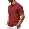 thumbnail image 6 of SGMVNU Men's Short Sleeve Polo Shirts, Solid Color V Neck Collared Golf Tee, Casual Slim Fit Breathable Summer T Shirts for Daily Work Outdoor Brick Red L, 6 of 7