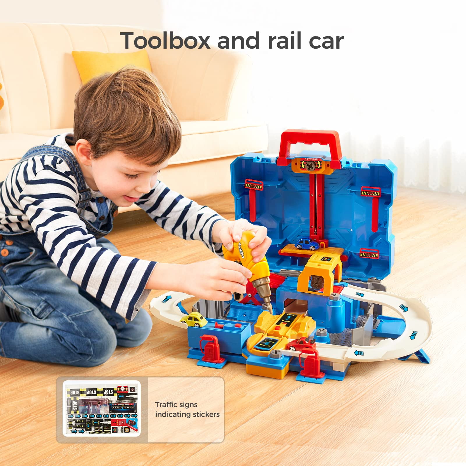 Toy car garage with interactive toy car wash, ilumination and sign with  child's name -  Italia