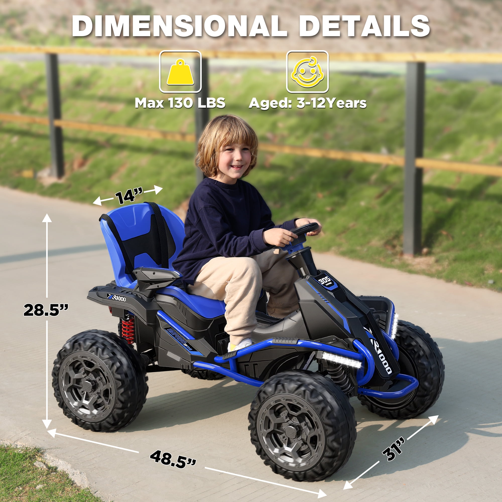 East doll 24V Big Kids Ride on Toys, Electric Power Ride on Car for Kids Age 3-8Y, 4 Wheeler, 4WD 800W Motors ATV for Kids, 5MPH, Parent Remote, Music, Blue