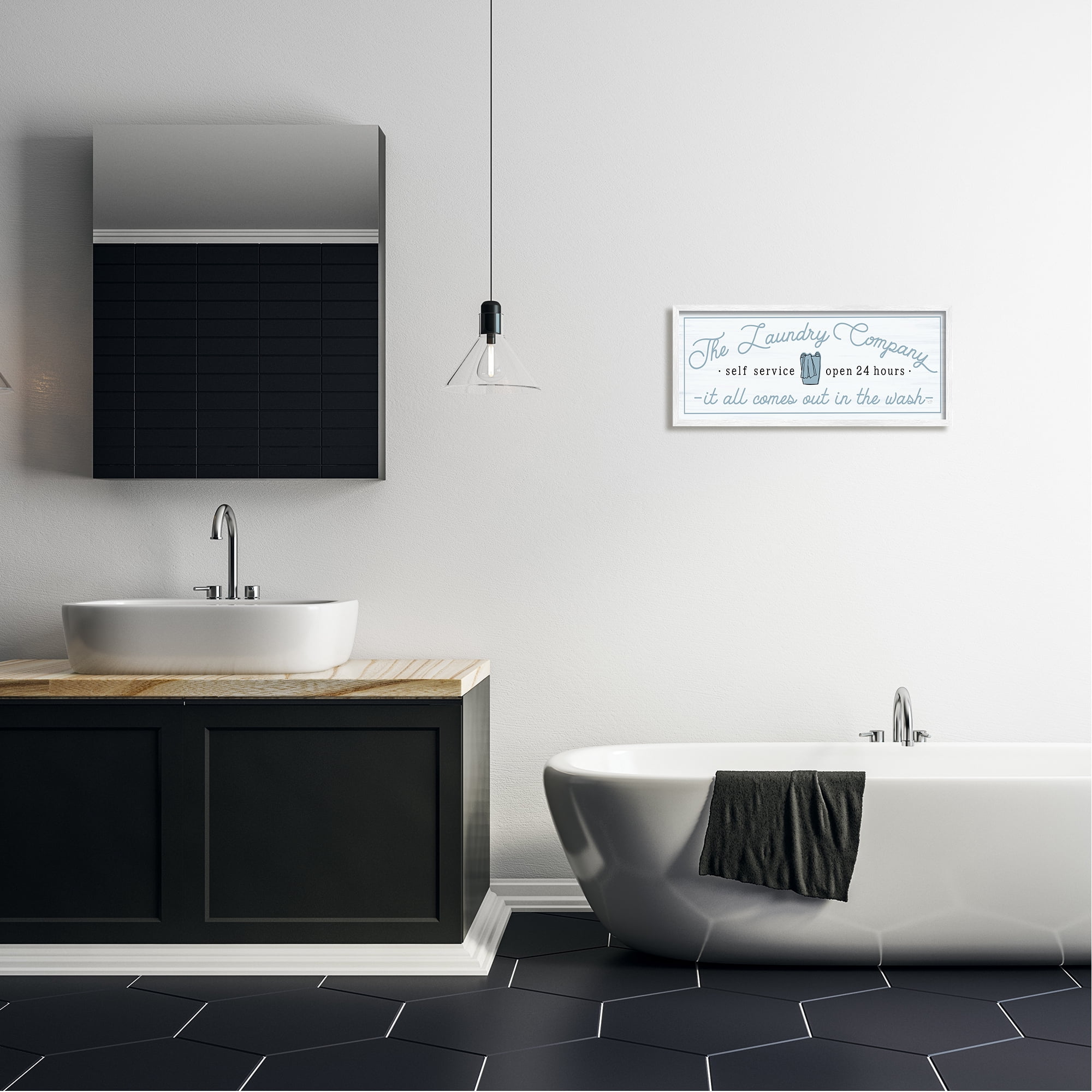 Laundry Company All Comes Out In Wash Typography Graphic Art White Framed Art Print Wall Art