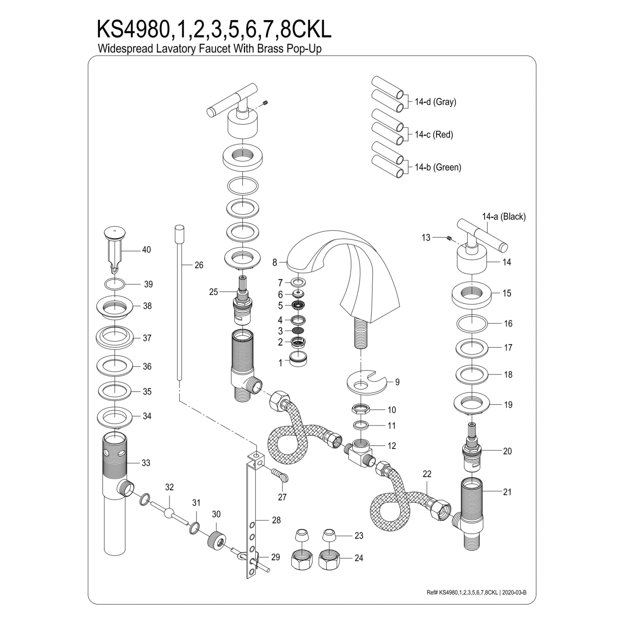 Kingston Brass KS4982CKL Kaiser Widespread Bathroom Faucet with Brass Pop-Up, Polished Brass