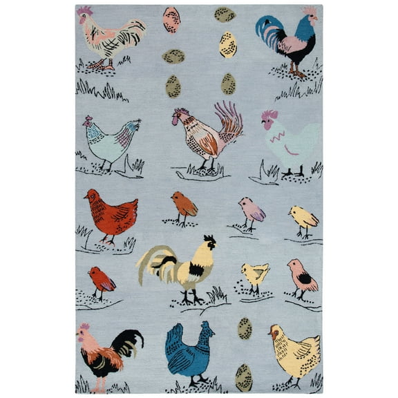 SAFAVIEH Novelty Gracelyn Roosters and Chicks Wool Area Rug, Blue/Yellow, 4' x 6'
