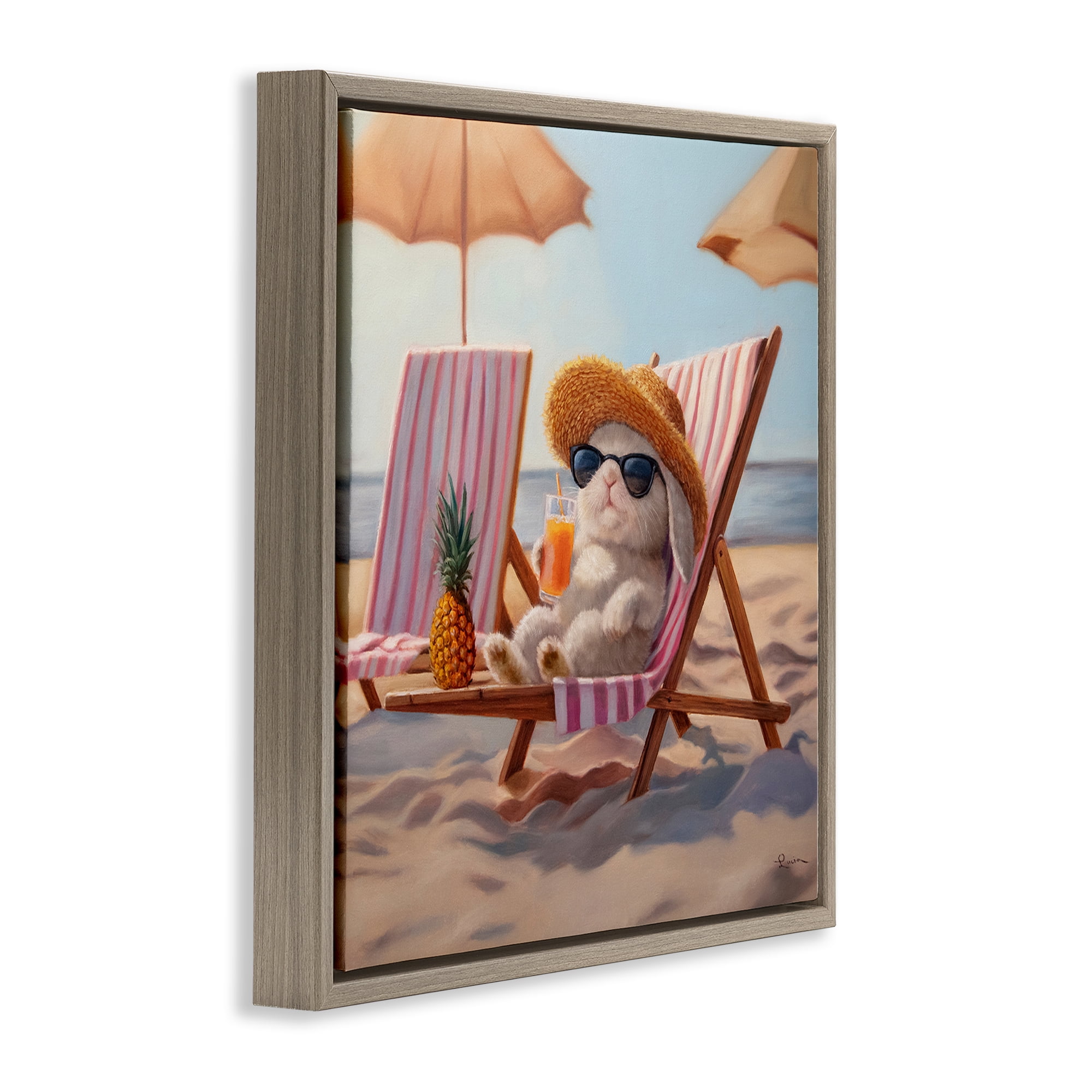 Beach Bun Relaxation Brown Framed Floater Canvas Wall Art, design by Lucia Heffernan