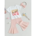 thumbnail image 3 of Bslissey Toddler Little Girls Long Pants Sets Short Sleeve Letter Print T-shirt Tops + Flare Pants + Headband 3Pcs Outfits Infant Baby Casual Summer Clothes 6M-4T, 3 of 10