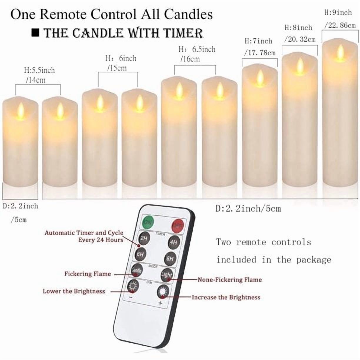 YIWER Flameless Candles Set of 9 Battery Candles Flicking Lights Ivory Real Wax Electric Pillar Candles Realistic Dancing LED Flames and 10-Key Remote Control with 24-Hour Timer Function 400+ Hours