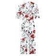 thumbnail image 4 of Women's One Piece Pants Casual Short Sleeve Floral Print V Neck Jumpsuit Back Zip Up Loose Fit Cropped Pants with Pocket, 4 of 4