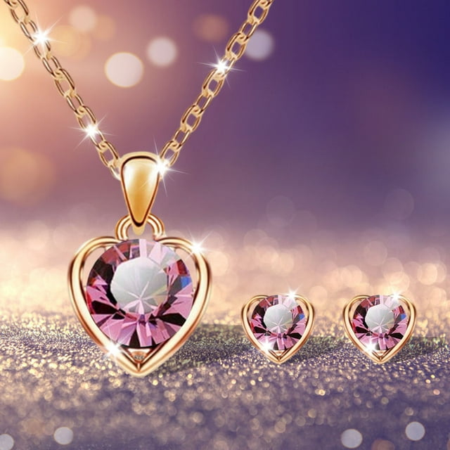 Collares para mujer, colgantes, joyería de moda, regalo de San Valentín, cadena de corazón con diamantes de imitación, pendientes, conjunto de joyería de fiesta, collar de cuentas, conjunto para ella.