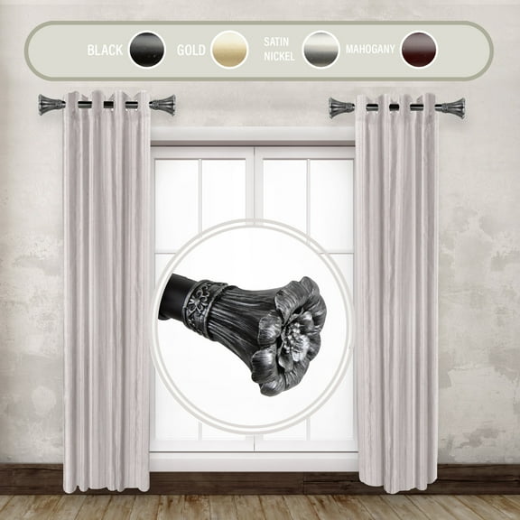 Contemporary Home Living Set of 2 Black Contemporary Side Curtain Rods 51"