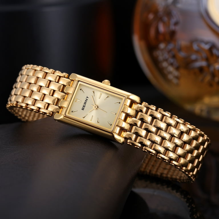 Berny Women's Small Gold Rectangular Minimalist Watch photo 7