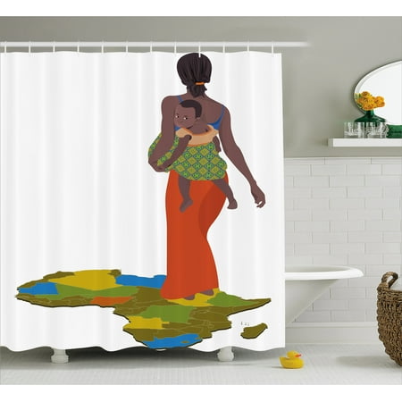 African Woman Shower Curtain Mother Carrying Baby On Her Back African Woman Shower Curtain Mother Carrying Baby On Her Back Africa Country Culture Continent