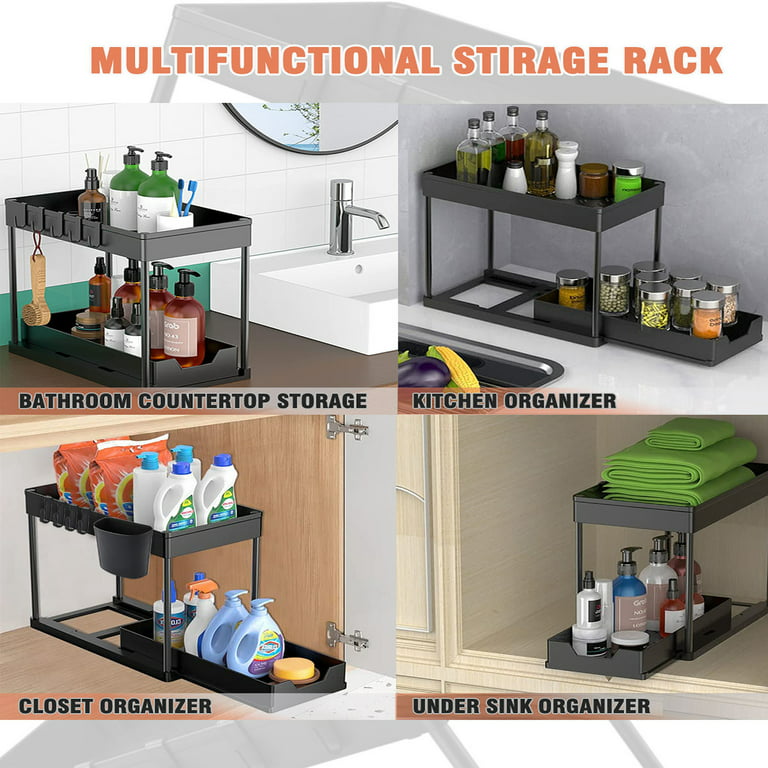 Under Sink Organizer Storage Rack 2 Tier Sliding Cabinet Basket