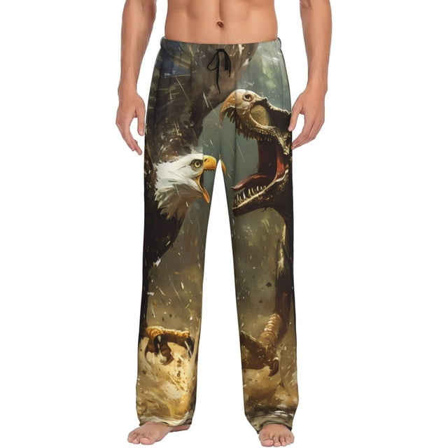 Fotbe Dinosaur Bald Eagle Pantalones de Pijama para Hombre, Pantalones de Dormir, Pantalones de Casa con Cintura Ajustable y Bolsillos-3X-Large
