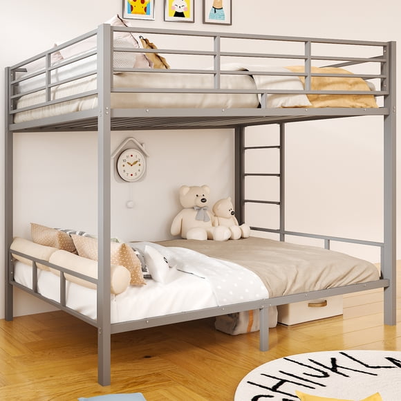 Ktaxon Twin over Twin Steel Bunk Beds Frame,14.8" Height Guardrail, Bedroom Dorm Room for Kids Adult Children, Gray