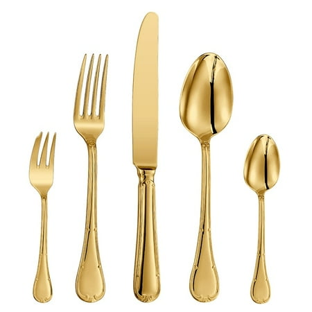 

dosili 4/5/8/10/12/15/16/20/25 Piece Luxury Gold Accent Cutlery Set Stainless Steel Silverware Wedding Home Flatware Knife Fork Spoon