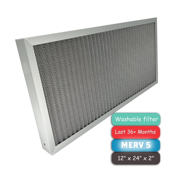 Washable Air Filter(12" x 24" x 2"), Aluminum Electrostatic Air Filter for Furnace and Central Air Conditioner (Actual Size: 11.7" x 23.7" x 1.8")