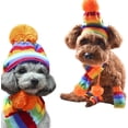 thumbnail image 4 of Pet Clothes Sweater Puppy Pet Dog Cat Winter Warm Costume 6Pcs/Set Striped Knitted Cap Socks Scarf, 4 of 6