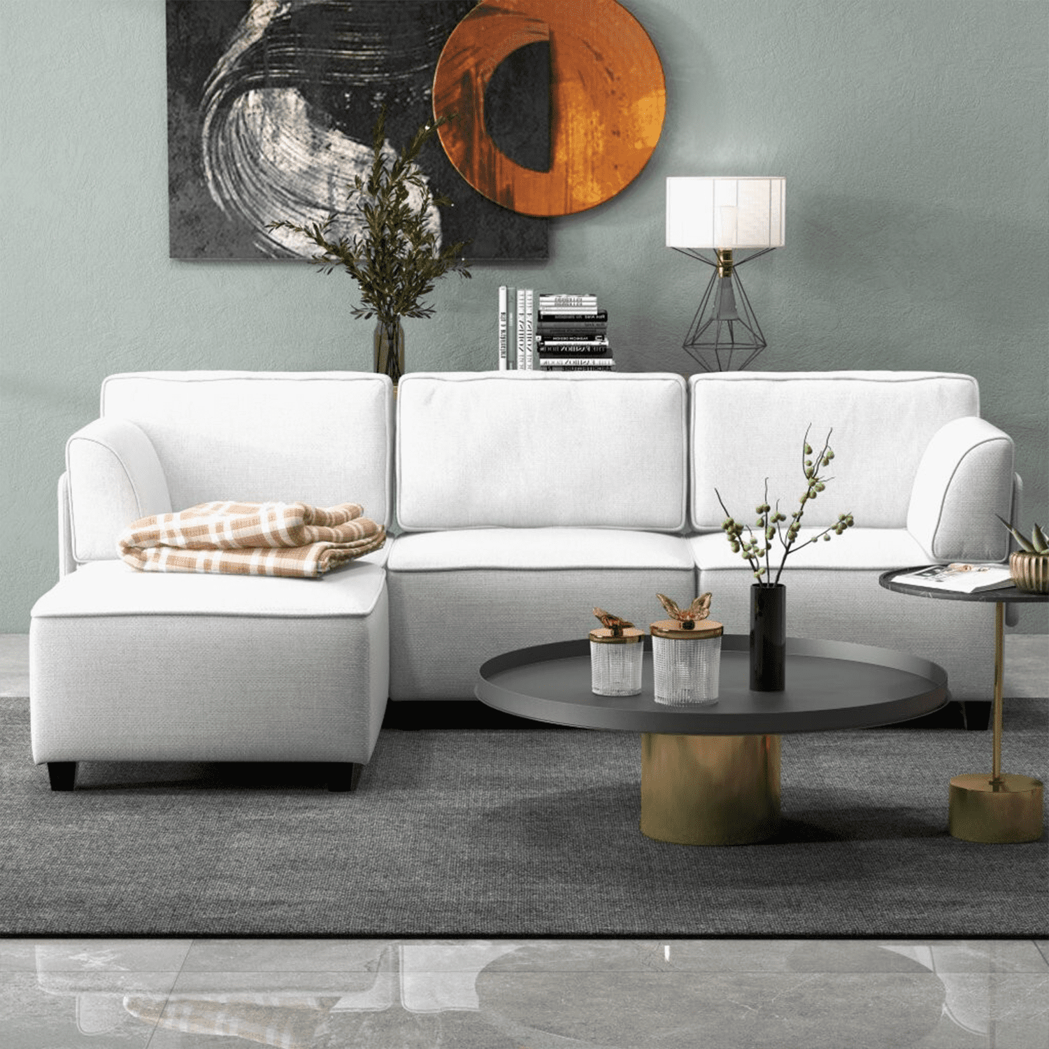 Mainstays 4-Piece Modular Sectional Sofa with Ottoman, Light Gray