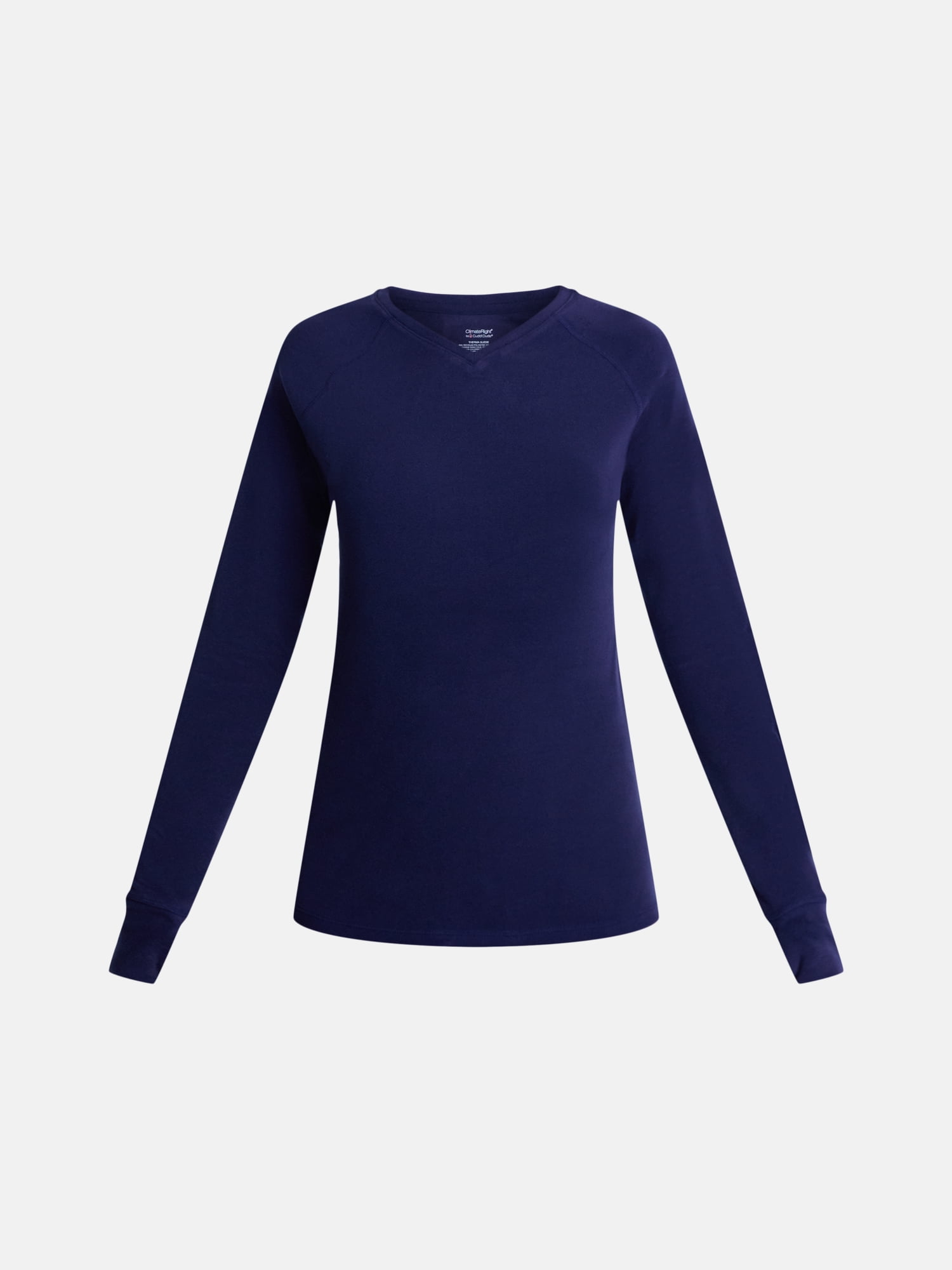 ClimateRight by Cuddl Duds Women’s Warmest Therma Suede Long Sleeve V Neck Thermal Base Layer Top, Sizes XS to 4X
