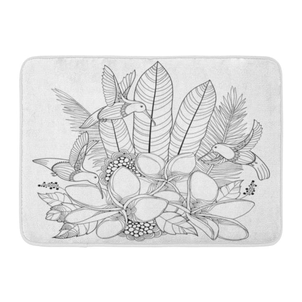 Godpok Black Flying Hummingbird Colibri Plumeria Flowers And Palm Leaf In Contour White Outline Tropical Bird Rug Doormat Bath Mat 23 6x15 7 Inch Walmart Com Walmart Com