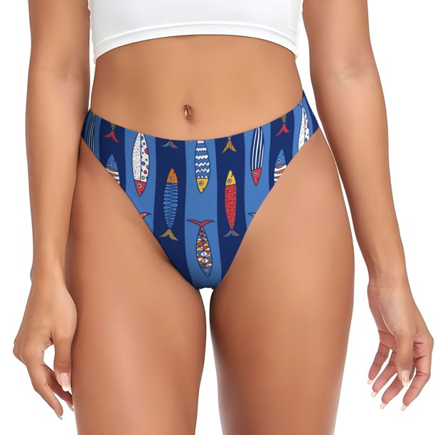 Balery Cute Fish Tangas de Algodón para Mujer con Estampado – Ropa Interior Sexy, Transpirable, G-string-4X-Large