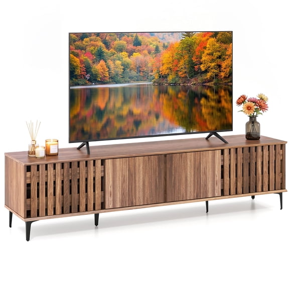 Costway 4-Door TV Stand for 80 Inches TVs, Mid Century Modern Entertainment Center