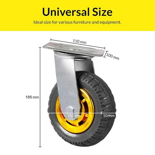 6" Heavy Duty Swivel Casters (4-Pack) - Rubber Wheels w/Mounting Plate