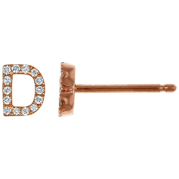 14K Solid Rose Gold Natural Diamond Initial 'D' Letter Mix & Match SINGLE Stud Earring (Half Pair)