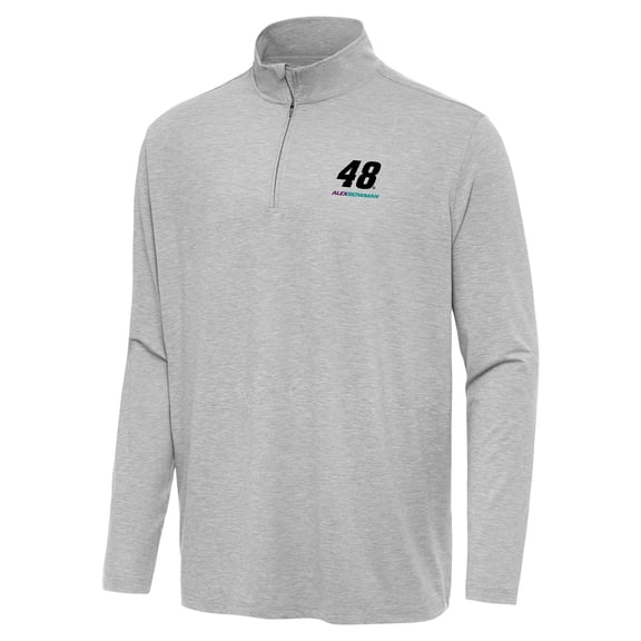 Men's Antigua  Heather Gray Alex Bowman Hunk Quarter-Zip Top